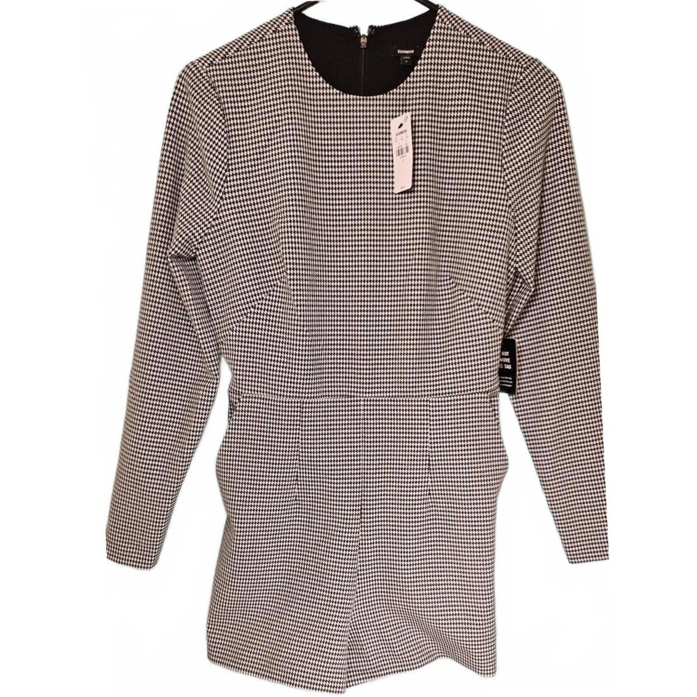 Express‎ Womens Houndstooth Long Sleeve Romper Black White Size 2 New With Tags